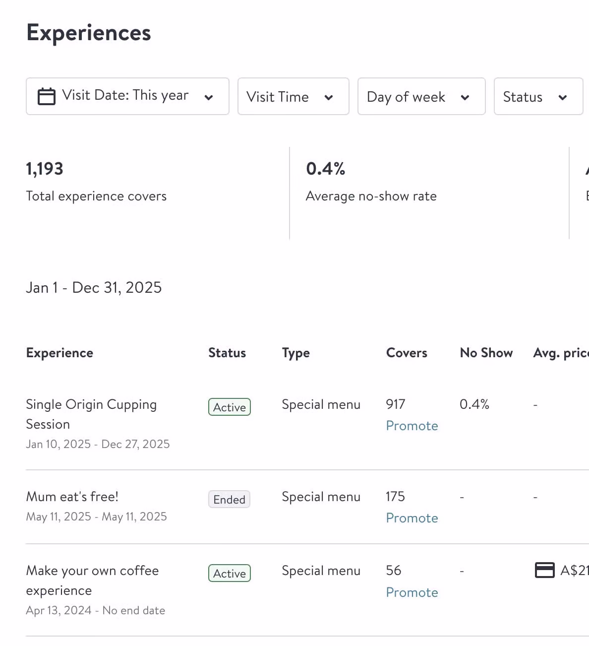 Single Origin Tasting – OpenTable booking screenshot